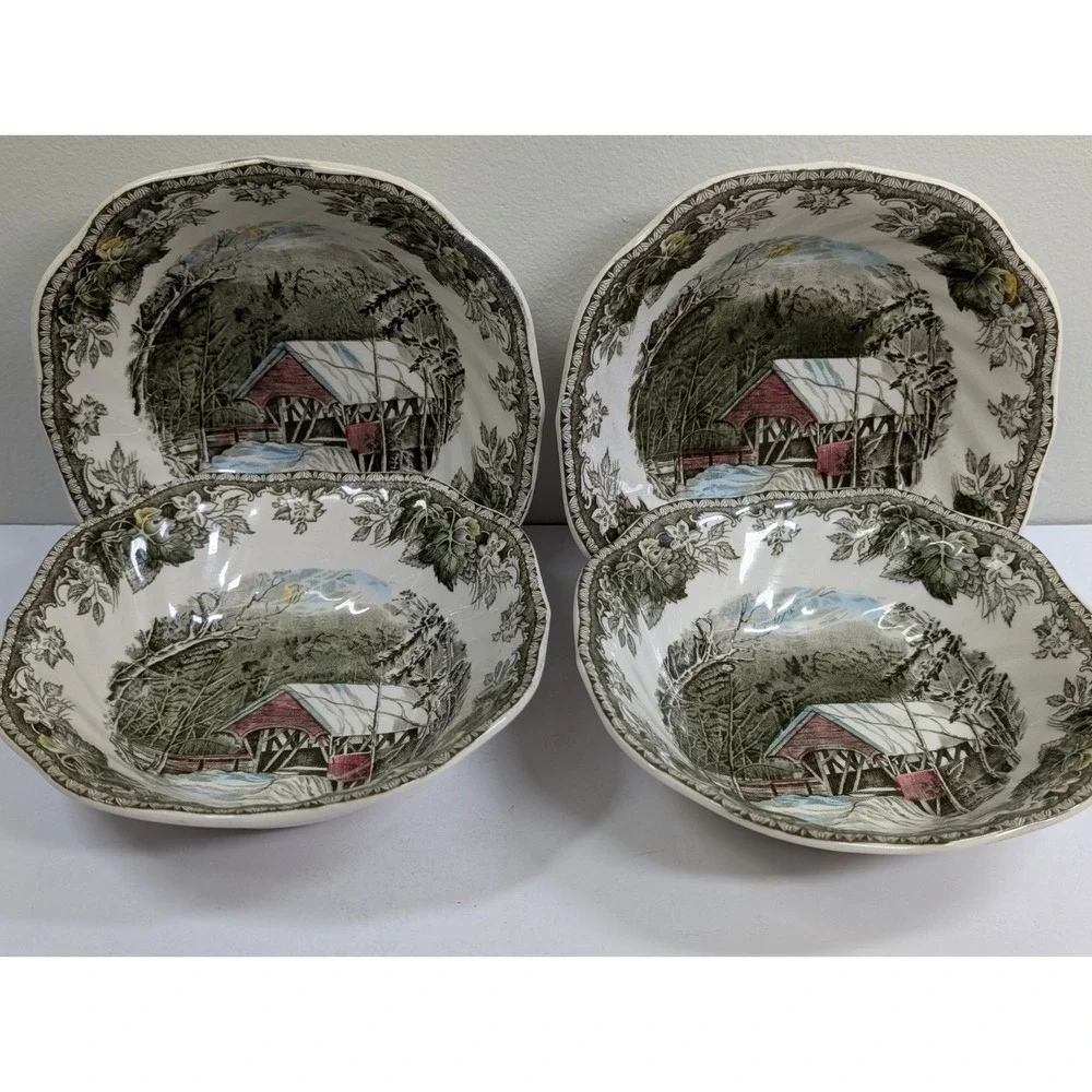 Vintage 1953 Lot of 4 JOHNSON BROS FRIENDLY VILLAGE 6.25 X 1.75 tal Cereal Bowls